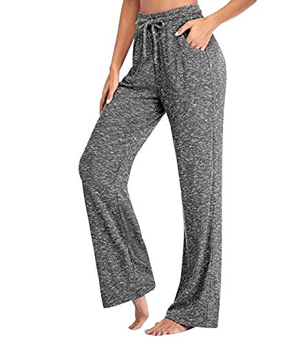 Freizeithose Damen Lang Wide Leg Hose Damen Homewear Hose Haushosen Loungehose Yogahose Damen Hosen Weites Bein Damen Lounge Hose Frauen Freizeit Damen Hose Sporthose Jogginghose Lockere Grau 5XL von Peuignao