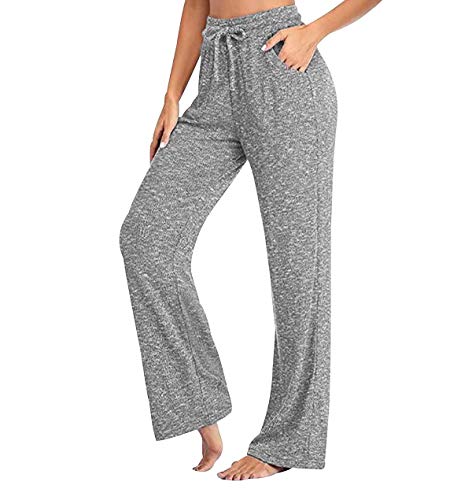 Freizeithose Damen Lang Wide Leg Hose Damen Homewear Hose Haushosen Loungehose Yogahose Damen Hosen Weites Bein Damen Lounge Hose Frauen Freizeit Damen Hose Sporthose Jogginghose Lockere Grau XL von Peuignao