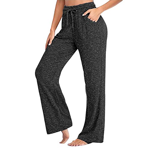 Freizeithose Damen Lang Wide Leg Hose Damen Homewear Hose Haushosen Loungehose Yogahose Damen Hosen Weites Bein Damen Lounge Hose Frauen Freizeit Damen Hose Sporthose Jogginghose Lockere Schwarz XXL von Peuignao