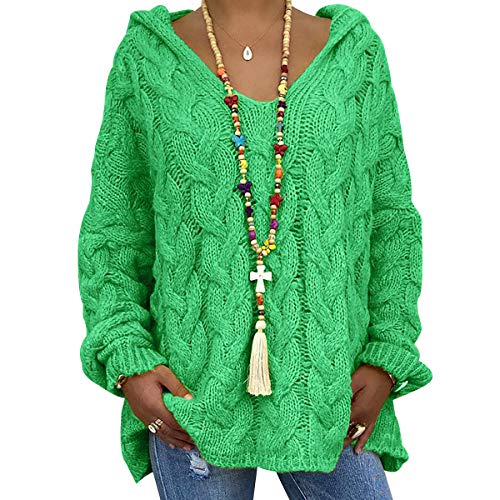 Grobstrickpullover Damen Grober Strickpullover Damen Oversize Stricken Pullover Strick Damen Zopfstrick Zopfmuster Strickpulli Damen Hoody Pullover Hoodie Damen Pullis Frauen Kapuzenpullover Grün M von Peuignao
