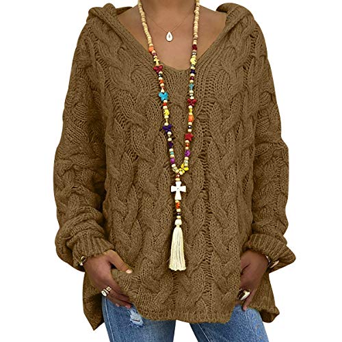 Grobstrickpullover Damen Grober Strickpullover Damen Oversize Stricken Pullover Strick Damen Zopfstrick Zopfmuster Strickpulli Damen Hoody Pullover Hoodie Damen Pullis Frauen Kapuzenpullover Kaffee M von Peuignao