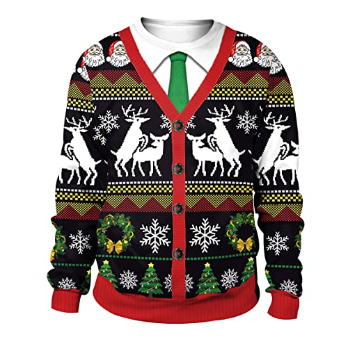 Hässlicher Weihnachtspullover Herren Damen Xmas Pullover Damen Ugly Merry Christmas Pullover Weihnachts Pulli Sweatshirt Weihnachten Weihnachtspulli Damen Santa Hässliche Lustige Reindeer Schneemann von Peuignao