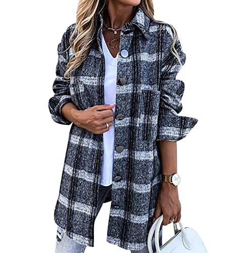 Hemd Kariert Damen Karierte Hemdjacke Kariertes Hemd Damen Shacket Hemd Jacke Flanell Damen Oversized Karo Hemdjacke Damen Flannel Plaid Hemd Karriert Frauen Frühling Casual Hemd Locker Damen Grau S von Peuignao