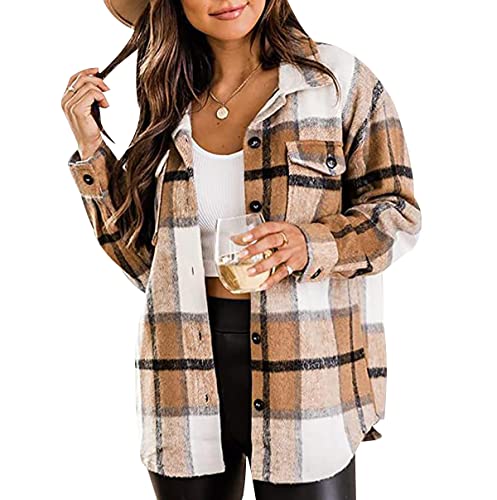 Hemd Kariert Damen Karierte Hemdjacke Kariertes Hemd Damen Shacket Hemd Jacke Flanell Damen Oversized Karo Hemdjacke Damen Flannel Plaid Hemd Karriert Frauen Frühling Casual Hemd Locker Damen Kamel L von Peuignao