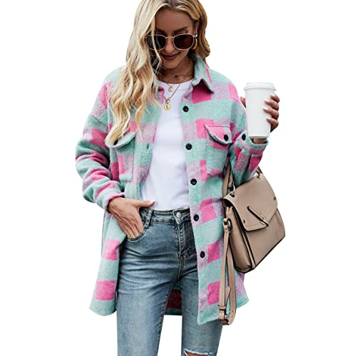 Hemdjacke Damen Kariert Kariertes Hemd Damen Shacket Hemd Jacke Flanell Damen Karierte Karo Hemdjacke Damen Flannel Plaid Hemd Karriert Frauen Frühling Vintage Casual Hemd Locker Damen Grün XL von Peuignao