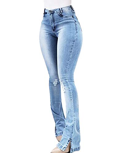 High Waist Bootcut Jeans Damen Jeanshosen Damen Skinny Flared Jeans Hose Hohe Taille Damen Flares Denim Jeans Relaxed Lang Damen Stretch Slim Fit Fitness Jeans Leggings Frauen Große Größe Blau M von Peuignao