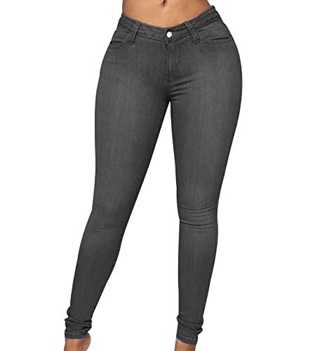 High Waist Jeans Damen Jeanshosen Damen Skinny Jeans Hose Hohe Taille Damen Denim Jeans Relaxed Lang Damen Stretch Enge Slim Fit Fitness Jeans Leggings Frauen Große Größe Übergröße Modern Grau 3XL von Peuignao