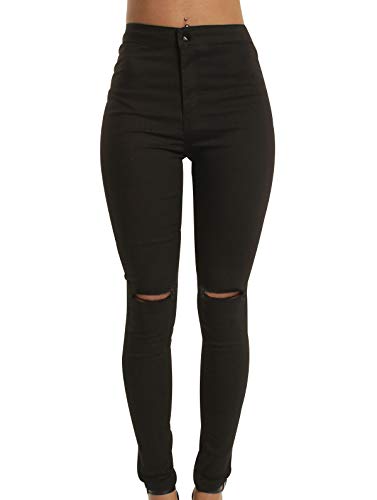 High Waist Ripped Jeans Damen Jeanshosen Damen Löcher Skinny Jeans Hose Damen Zerrissene Denim Jeans Relaxed Damen Stretch Enge Slim Fit Kaputte Jeans Leggings Zerrissen Frauen Große Größe Schwarz L von Peuignao