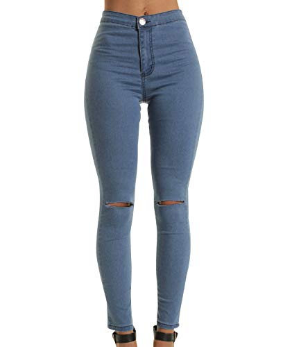 High Waist Ripped Jeans Damen Jeanshosen Damen Löcher Skinny Jeans Hose Damen Zerrissene Denim Jeans Relaxed Damen Stretch Enge Slim Fit Kaputte Jeans Leggings Zerrissen Frauen Große Größe Marine M von Peuignao