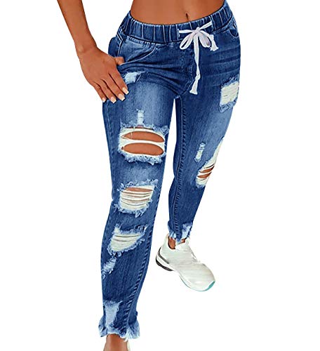 High Waist Ripped Jeans Damen Jeanshosen Damen Löcher Skinny Jeans Hose Damen Zerrissene Denim Jeans Relaxed Damen Stretch Slim Fit Gerissene Kaputte Hose Jeans Leggings Frauen Große Größe Blau 3XL von Peuignao