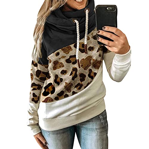 Hoodie Damen Oversize Leoparden Camouflage Kapuzen Sweatshirt Damen Hoodies für Damen Leopard Pullover Hoodys Frauen Hoody Damen Mit Kapuze Kapuzenpullover Übergroßer Pulli Damen Übergröße Schwarz M von Peuignao