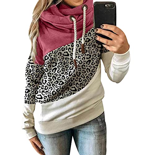 Hoodie Damen Oversize Leoparden Camouflage Kapuzen Sweatshirt Damen Hoodies für Damen Leopard Pullover Hoodys Frauen Hoody Damen Mit Kapuze Kapuzenpullover Übergroßer Pulli Damen Übergröße Rosa XL von Peuignao