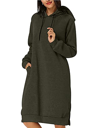 Hoodie Kleid Damen Oversize Long Kapuzen Sweatshirt Kleider Hoodies für Damen Langer Pullover Hoodys Frauen Hoody Damen Mit Kapuze Kapuzenpullover Übergroßer Pulli Damen Lässiger Übergröße Grün XXL von Peuignao