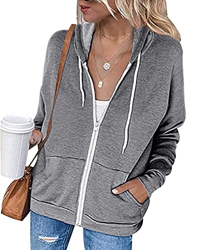 Kapuzen Sweatjacke Damen Zip Hoodie Jacke Damen Reißverschluss Oversize Hooded Sweatshirt Kapuzenjacke Damen Oversized Zipped Hoodies für Damen Hoody Jacke Damen Mit Kapuze Zipper Hoodys Frauen Grau M Kapuzen Sweatjacke Damen Zip Hoodie Jacke Damen Reißverschluss Oversize Hooded Sweatshirt Kapuzenjacke Damen Oversized Zipped Hoodies für Damen Hoody Jacke Damen Mit Kapuze Zipper Hoodys Frauen Grau M von Peuignao