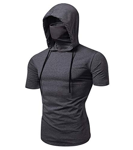 Kapuzen T-Shirt Herren Kurzarm Hoodie Herren T Shirt Herren Kapuze Hoody Kurzarm Männer Hoodies Kurzarm Kapuzenpullover Herren Overzised T Shirts Männer Slim T-Shirt Fitness Gym Übergrößen Grau M von Peuignao