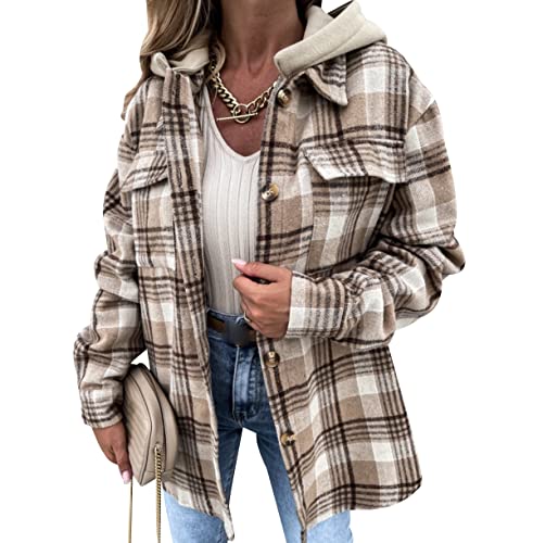 Karierte Hemdjacke Damen Kariert Kariertes Hemd Kapuze Damen Shacket Hemd Jacke Flanell Damen Oversized Karo Hemdjacke Damen Flannel Plaid Hemd Karriert Frauen Frühling Casual Hemd Locker Damen S von Peuignao
