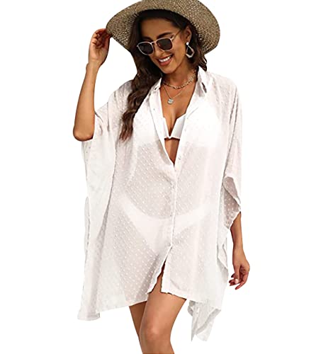 Kimono Cardigans for Women Plus Size Ladies Long Chiffon Kimono Cardigan Kimono Damen Strand Bluse Bathing Suit Bikini Cover Up Pool Swim Beach Swimsuit Cover Up for Women Strandcardigan Weiß XXL von Peuignao