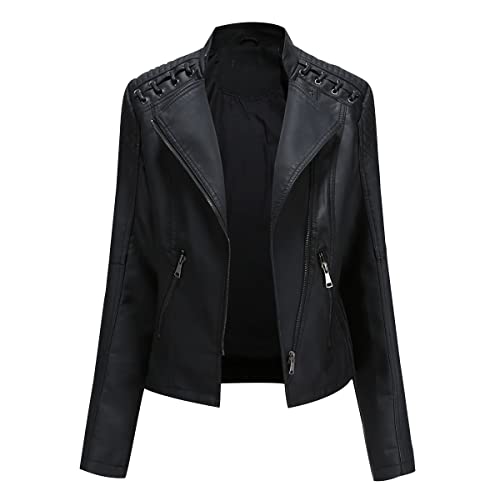 Kunstlederjacke Damen Bikerjacke Biker Faux Lederjacke Damen Kunstleder Pu Jacke Damen Leder Faux Leather Jacket for Women Lederjacke Frauen Biker Jacken für Damen Leder Imitation Jacke Damen 3XL von Peuignao