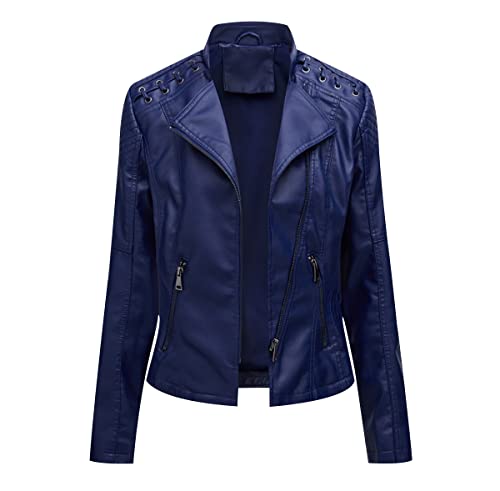 Kunstlederjacke Damen Bikerjacke Biker Faux Lederjacke Damen Kunstleder Pu Jacke Damen Leder Faux Leather Jacket for Women Lederjacke Frauen Biker Jacken für Damen Leder Imitation Jacke Damen 3XL von Peuignao