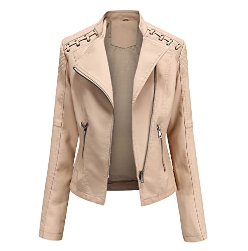 Kunstlederjacke Damen Bikerjacke Biker Faux Lederjacke Damen Kunstleder Pu Jacke Damen Leder Faux Leather Jacket for Women Lederjacke Frauen Biker Jacken für Damen Leder Imitation Jacke Damen 4XL von Peuignao