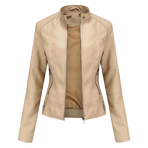Kunstlederjacke Damen Bikerjacke Biker Faux Lederjacke Damen Kunstleder Pu Jacke Damen Leder Faux Leather Jacket for Women Pu Lederjacke Stehkragen Frauen Leder Imitation Jacke Damen Aprikose XXL Kunstlederjacke Damen Bikerjacke Biker Faux Lederjacke Damen Kunstleder Pu Jacke Damen Leder Faux Leather Jacket for Women Pu Lederjacke Stehkragen Frauen Leder Imitation Jacke Damen Aprikose XXL von Peuignao