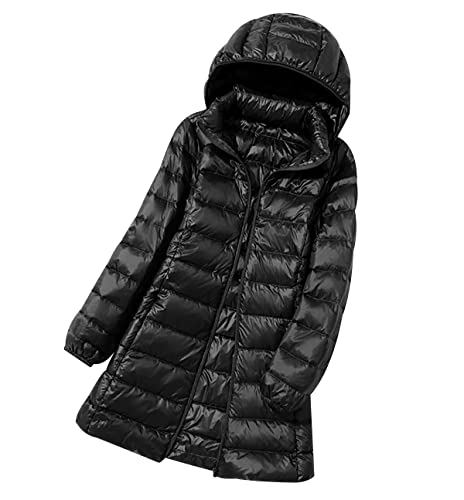 Lange Leichte Daunenjacke Damen Steppjacke Lang Puffer Jacke Mantel Langer Daunenmantel Leichter Steppmantel Down Jacket Women Gesteppte Jacke Ultraleichte Schwarz von Peuignao
