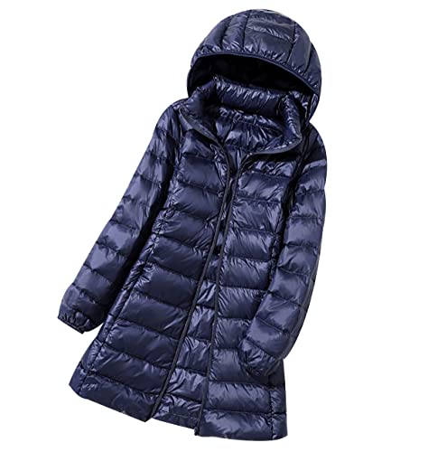 Lange Leichte Daunenjacke Damen Steppjacke Damen Lang Leicht Puffer Jacke Mantel Langer Daunenmantel Lang Leichter Steppmantel Damen Down Jacket Women Gesteppte Jacke Daunen Damen Ultraleichte Marine von Peuignao