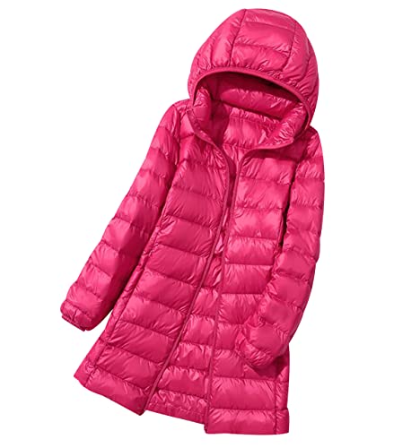 Lange Leichte Daunenjacke Damen Steppjacke Lang Puffer Jacke Mantel Langer Daunenmantel Leichter Steppmantel Down Jacket Women Gesteppte Jacke Ultraleichte Rosa von Peuignao