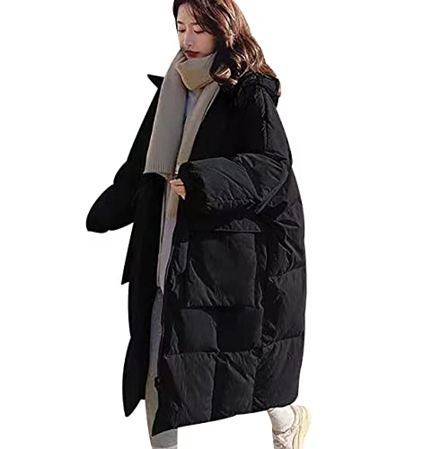 Langer Steppmantel Damen Lange Steppjacke Puffer Jacke Mantel Damen Lang Gesteppte Jacke Gefüttert Damen Winter Gefütterte Jacke Stepp Damen Wattierte Steppjacke Daunenjacke Daunenmantel damen Schwarz von Peuignao