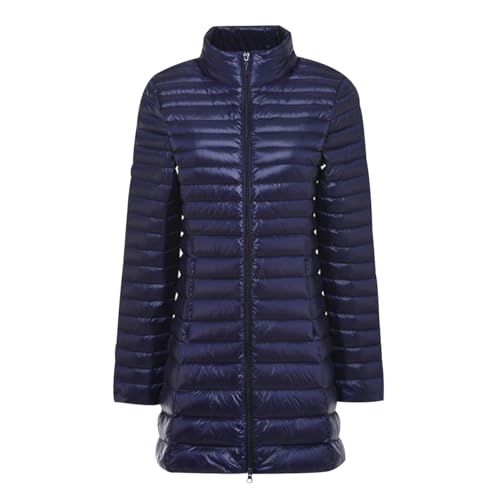 Leichte Daunenjacke Damen Lang Lange Ultraleichte Daunen Steppjacke Langer Daunenmantel Damen Leicht Puffer Jacket Damen mit Kapuze Down Jacket Women Dünne Daunenjacke Puffer Mantel Damen Marine XL von Peuignao