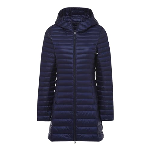 Leichte Daunenjacke Damen Lang Lange Ultraleichte Daunen Steppjacke Langer Daunenmantel Damen Leicht Puffer Jacket Damen mit Kapuze Down Jacket Women Dünne Daunenjacke Puffer Mantel Damen Marine XL von Peuignao