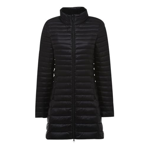 Leichte Daunenjacke Damen Lang Lange Ultraleichte Daunen Steppjacke Langer Daunenmantel Damen Leicht Puffer Jacket Damen mit Kapuze Down Jacket Women Dünne Daunenjacke Puffer Mantel Damen Schwarz 4XL von Peuignao