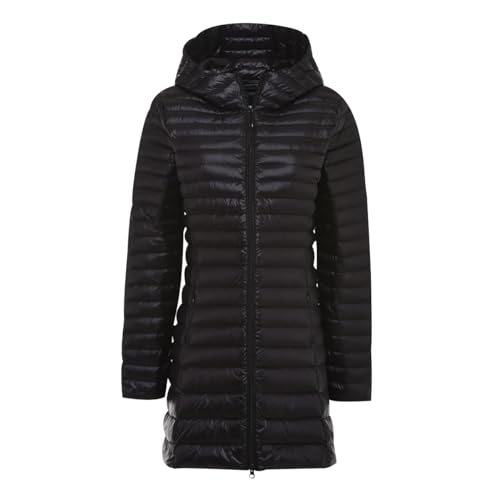 Leichte Daunenjacke Damen Lang Lange Ultraleichte Daunen Steppjacke Langer Daunenmantel Damen Leicht Puffer Jacket Damen mit Kapuze Down Jacket Women Dünne Daunenjacke Puffer Mantel Damen Schwarz XXL von Peuignao