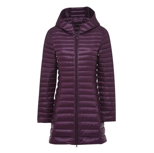 Leichte Daunenjacke Damen Lang Lange Ultraleichte Daunen Steppjacke Langer Daunenmantel Damen Leicht Puffer Jacket Damen mit Kapuze Down Jacket Women Dünne Daunenjacke Puffer Mantel Damen Violett 4XL von Peuignao