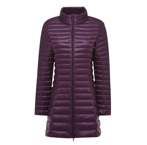 Leichte Daunenjacke Damen Lang Lange Ultraleichte Daunen Steppjacke Langer Daunenmantel Damen Leicht Puffer Jacket Damen mit Kapuze Down Jacket Women Dünne Daunenjacke Puffer Mantel Damen Violett XXL von Peuignao