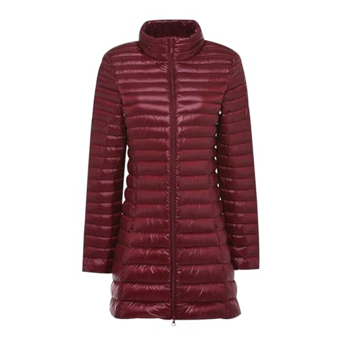 Leichte Daunenjacke Damen Lang Lange Ultraleichte Daunen Steppjacke Langer Daunenmantel Damen Leicht Puffer Jacket Damen mit Kapuze Down Jacket Women Dünne Warme Daunenjacke Puffer Mantel Damen Rot XL von Peuignao