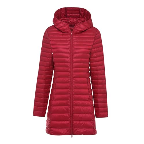 Leichte Daunenjacke Damen Lang Lange Ultraleichte Daunen Steppjacke Langer Daunenmantel Damen Leicht Puffer Jacket Damen mit Kapuze Down Jacket Women Dünne Warme Daunenjacke Puffer Mantel Damen Rot M von Peuignao