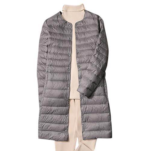 Leichte Daunenjacke Damen Lang Lange Ultraleichte Daunen Steppjacke Langer Daunenmantel Damen Leicht Puffer Jacket Leichter Steppmantel Damen Down Jacket Women Dünne Warme Daunenjacke Damen Grau XL von Peuignao