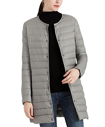 Leichte Daunenjacke Damen Lang Leicht Packbar Puffer Jacke Lightweight Steppjacke Damen Dünne Packbare Daunenmantel Damen Puffer Mantel Leichter Steppmantel Down Jacket Daunen Pufferjacke Grau XXL von Peuignao