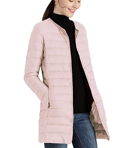 Leichte Daunenjacke Damen Lang Leicht Packbar Puffer Jacke Lightweight Steppjacke Damen Dünne Packbare Daunenmantel Damen Puffer Mantel Leichter Steppmantel Down Jacket Daunen Pufferjacke Rosa XL von Peuignao