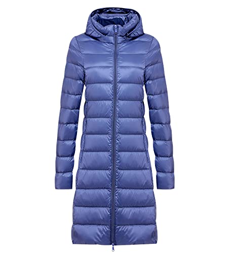 Leichte Daunenjacke Damen Lang Leicht Packbar Puffer Jacke Lightweight Steppjacke Damen Übergangsjacke Leichter Steppmantel Winter Daunenmantel Damen Puffer Mantel Down Jacket Daunen Women Blau XXL von Peuignao