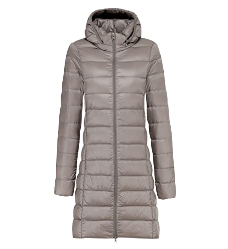 Leichte Daunenjacke Damen Lang Leicht Packbar Puffer Jacke Lightweight Steppjacke Damen Übergangsjacke Leichter Steppmantel Winter Daunenmantel Damen Puffer Mantel Down Jacket Daunen Women Khaki XXL von Peuignao