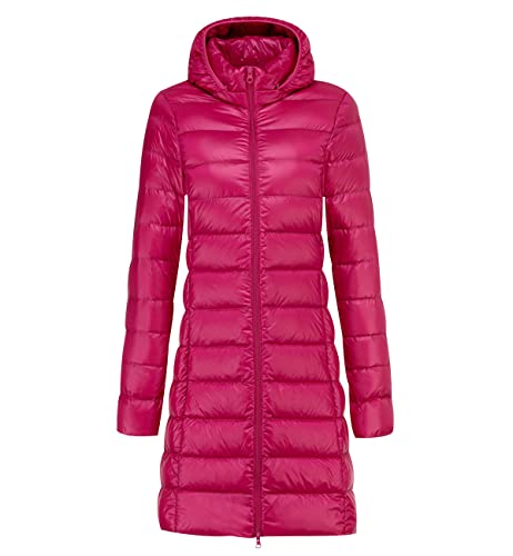 Leichte Daunenjacke Damen Lang Leicht Packbar Puffer Jacke Lightweight Steppjacke Damen Übergangsjacke Leichter Steppmantel Winter Daunenmantel Damen Puffer Mantel Down Jacket Daunen Women Rosa 5XL von Peuignao