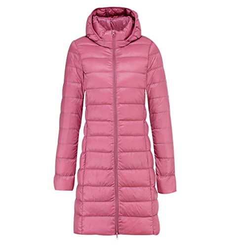 Leichte Daunenjacke Damen Lang Leicht Packbar Puffer Jacke Lightweight Steppjacke Damen Übergangsjacke Leichter Steppmantel Winter Daunenmantel Damen Puffer Mantel Down Jacket Daunen Women Rosa M von Peuignao