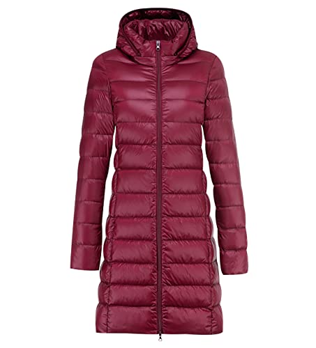 Leichte Daunenjacke Damen Lang Leicht Packbar Puffer Jacke Lightweight Steppjacke Damen Übergangsjacke Leichter Steppmantel Winter Daunenmantel Damen Puffer Mantel Down Jacket Daunen Women Rot 5XL von Peuignao