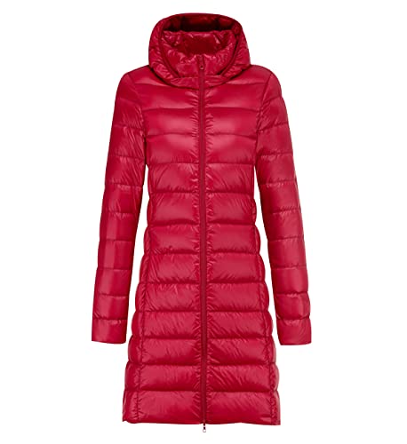 Leichte Daunenjacke Damen Lang Leicht Packbar Puffer Jacke Lightweight Steppjacke Damen Übergangsjacke Leichter Steppmantel Winter Daunenmantel Damen Puffer Mantel Down Jacket Daunen Women Rot XL von Peuignao