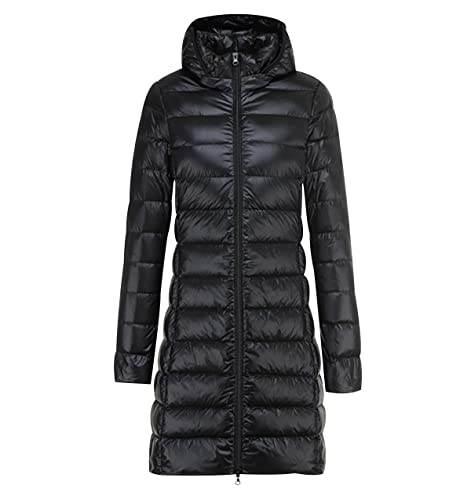 Leichte Daunenjacke Damen Lang Leicht Packbar Puffer Jacke Lightweight Steppjacke Damen Übergangsjacke Leichter Steppmantel Winter Daunenmantel Damen Puffer Mantel Down Jacket Daunen Women Schwarz L von Peuignao