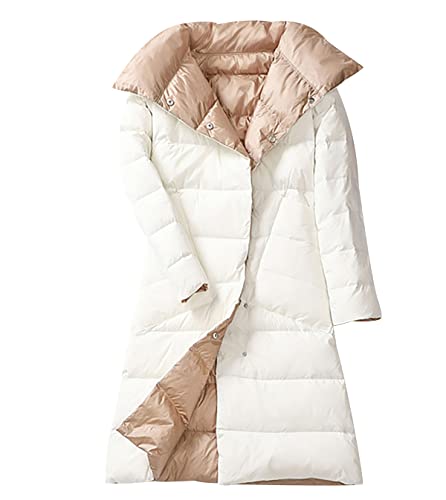 Leichte Daunenjacke Damen Lang Leicht Packbar Puffer Jacke Lightweight Steppjacke Daunenmantel Damen Puffer Mantel Leichter Steppmantel Winter Down Jacket Daunen Women Warme Pufferjacke Beige L von Peuignao