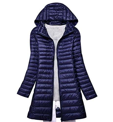 Leichte Daunenjacke Damen Lang Leicht Packbar Puffer Jacke Steppjacke Damen Federleichte Daunenmantel Damen Puffer Mantel Leichter Steppmantel Winter Down Jacket Daunen Pufferjacke Kaputze Marine L von Peuignao