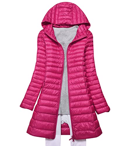 Leichte Daunenjacke Damen Lang Leicht Packbar Puffer Jacke Steppjacke Damen Federleichte Daunenmantel Damen Puffer Mantel Leichter Steppmantel Winter Down Jacket Daunen Pufferjacke Kaputze Rosa 4XL von Peuignao